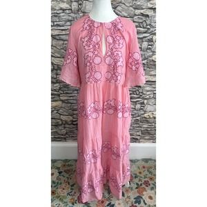 OLIPHANT Flirty V-Neck Maxi Tangier Pink Dress Lined Pockets Cottagecore $398